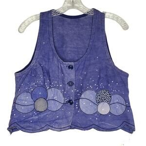 Handmade appliqued and painted sleeveless top, Boho Festival